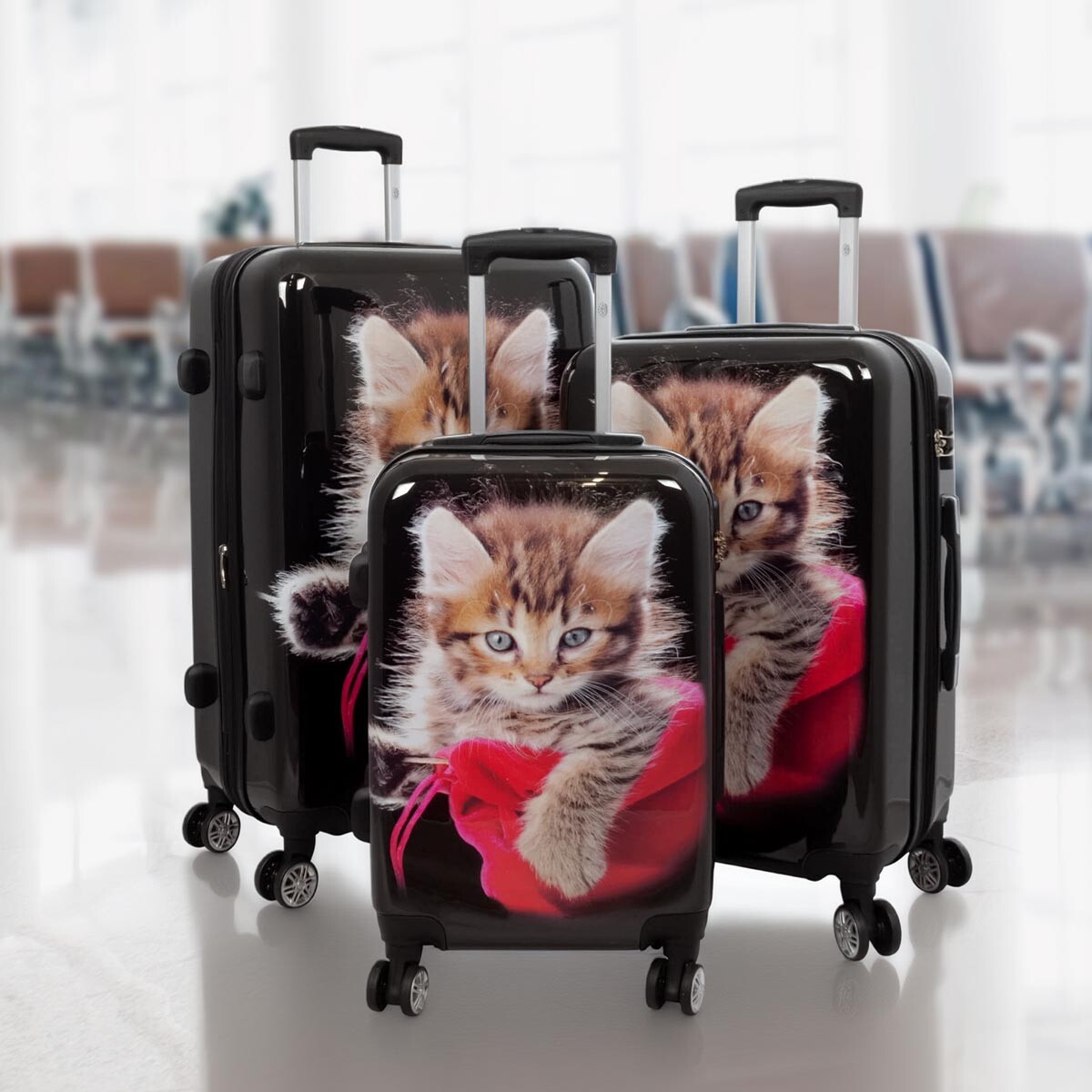 Cestovní kufry Kočka, sada 3 ks, černé