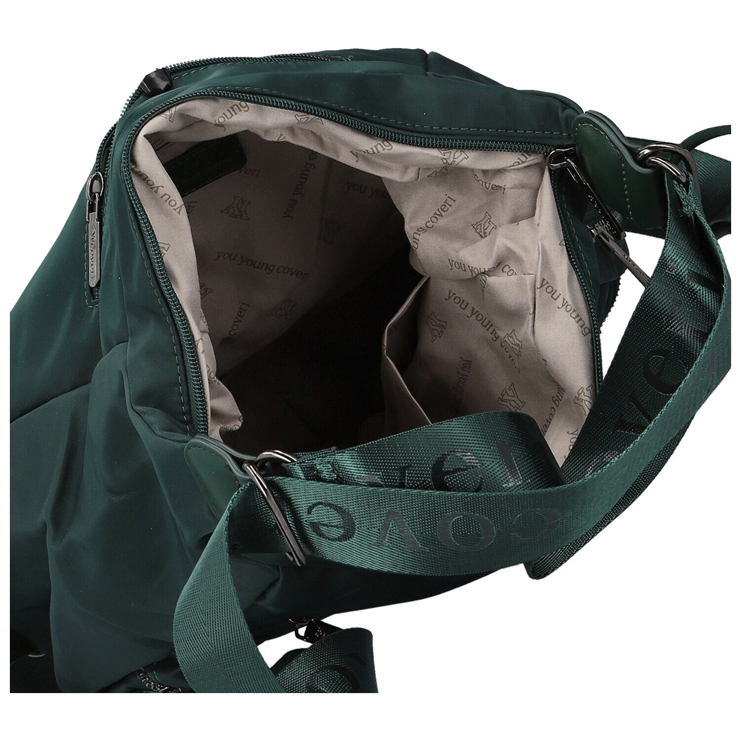 Trendy dámský textilní kabelko-batoh Coveri Venesta, zelený