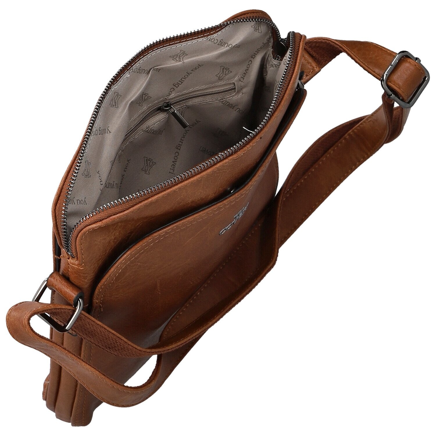 Trendy dámská koženková crossbody kabelka Coveri Poala, koňaková