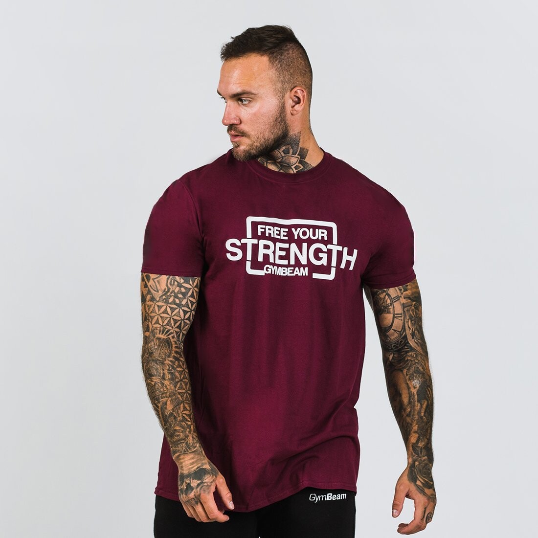 GymBeam Pánske tričko Free Your Strength Maroon White