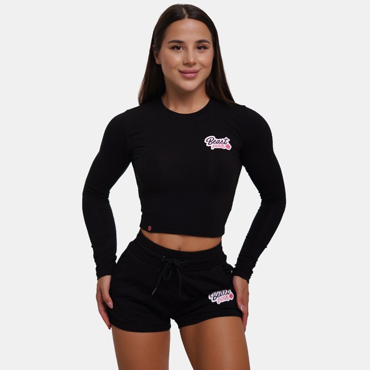 BeastPink Tričko Long Sleeve Croptop Black