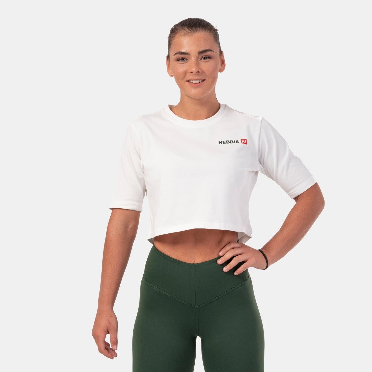 NEBBIA Dámské tričko Crop Top Minimalist Logo Cream