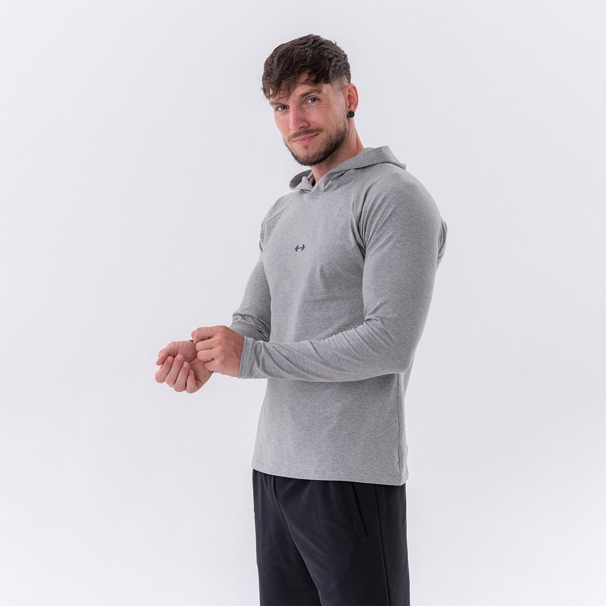NEBBIA Pánské tričko Long-Sleeve Hoodie Light Grey