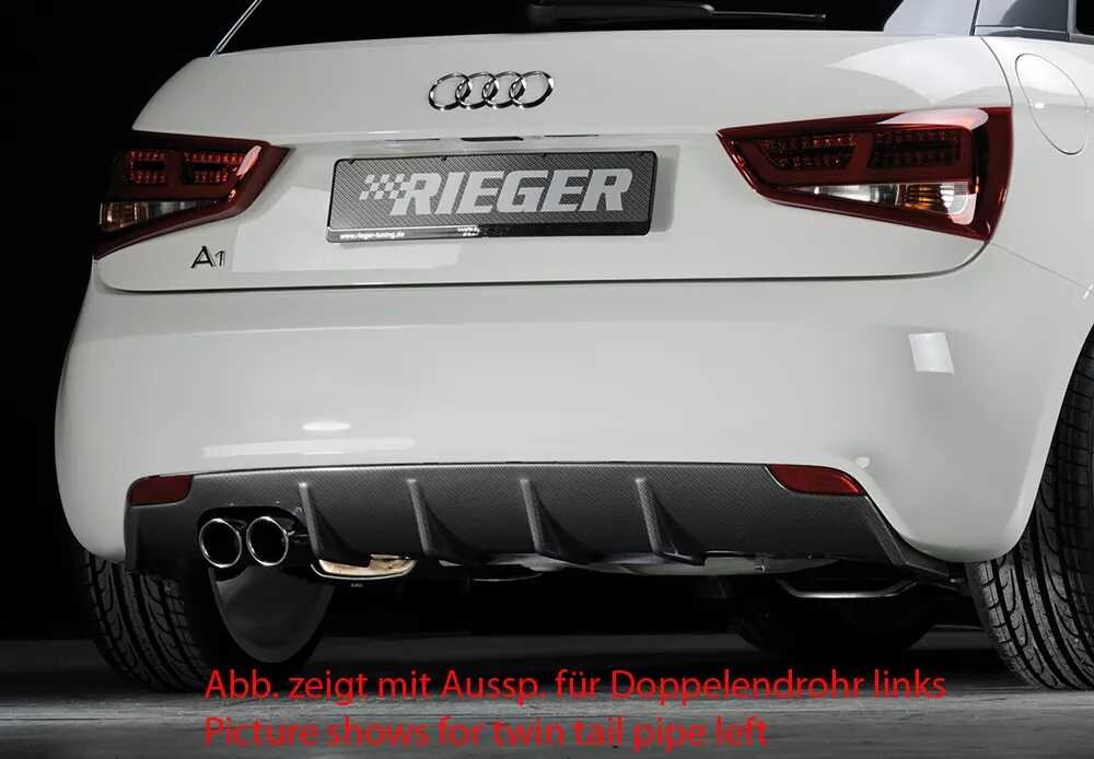Rieger Tuning Rieger vložka zadního nárazníku pro Audi A1 8X 3-dvéř., 5-dvéř. (sportback) před faceliftem, plast ABS s povrchovou úpravou Carbon-Look, pro orig. jednoduchou koncovku vlevo
