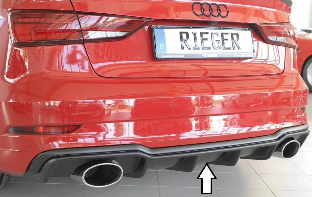 Rieger Tuning Rieger vložka zadního nárazníku pro Audi A3 S3 8V 3-dvéř. (convertible 8V7), 5-dvéř. (sedan 8VS) po faceliftu, plast ABS bez povrchové úpravy, pro sportovní koncovky na obou stranách 152x95 mm