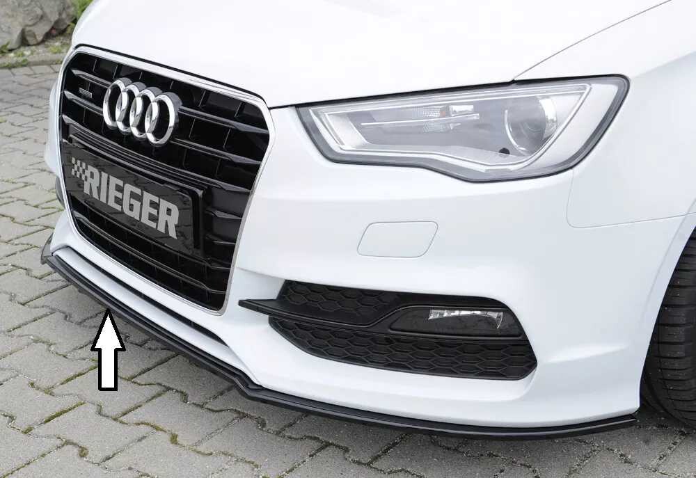 Rieger Tuning Rieger lipa pod přední nárazník pro Audi A3 S3 8V 3-dvéř. (convertible 8V7), 5-dvéř. (sedan 8VS) před faceliftem, 05/13-08/16, plast ABS lakovaný do černé lesklé barvy