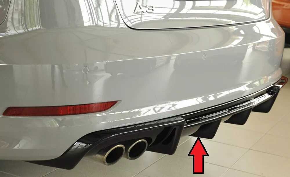 Rieger Tuning Rieger vložka zadního nárazníku pro Audi A3 8V 3-dvéř. (convertible 8V7), 5-dvéř. (sedan 8VS) před faceliftem, plast ABS lakovaný do černé lesklé barvy, pro dvojitou koncovku vlevo