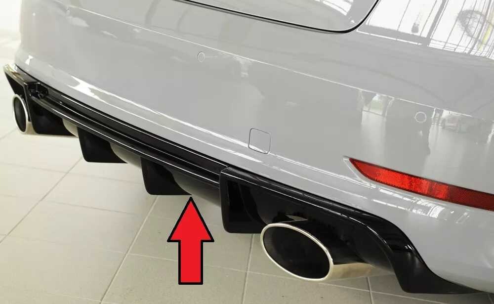 Rieger Tuning Rieger vložka zadního nárazníku pro Audi A3 S3 8V 3-dvéř. (convertible 8V7), 5-dvéř. (sedan 8VS) před faceliftem, plast ABS lakovaný do černé lesklé barvy