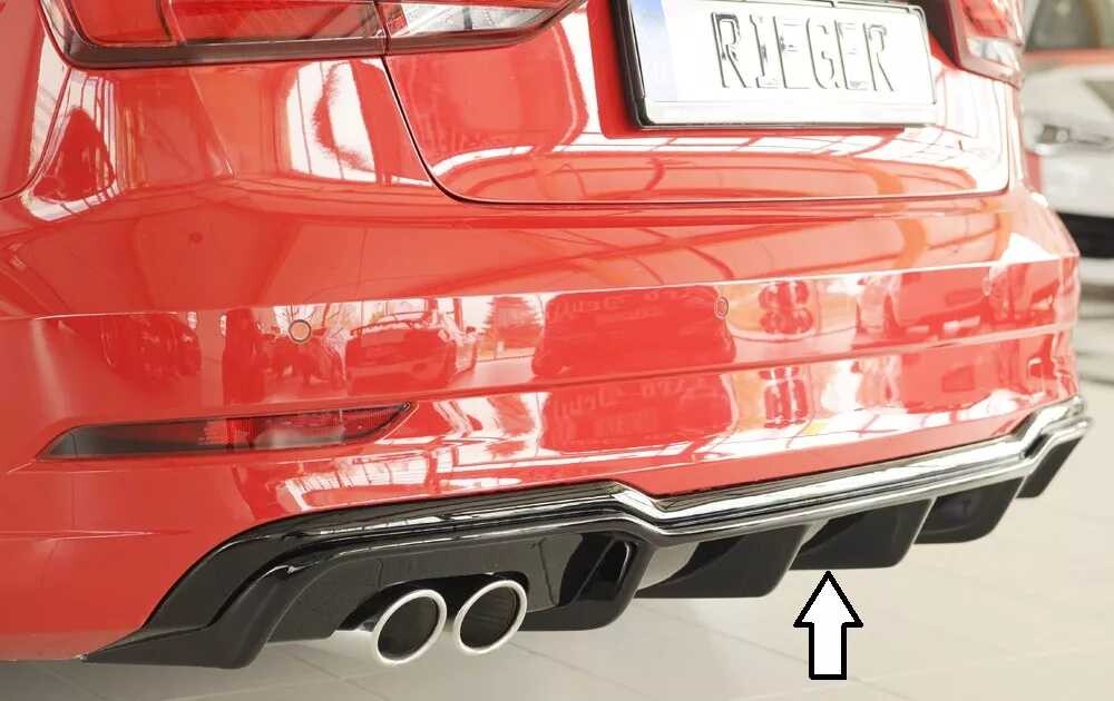 Rieger Tuning Rieger vložka zadního nárazníku pro Audi A3 8V 3-dvéř. (convertible 8V7), 5-dvéř. (sedan 8VS) po faceliftu, plast ABS lakovaný do černé lesklé barvy, pro dvojitou koncovku vlevo