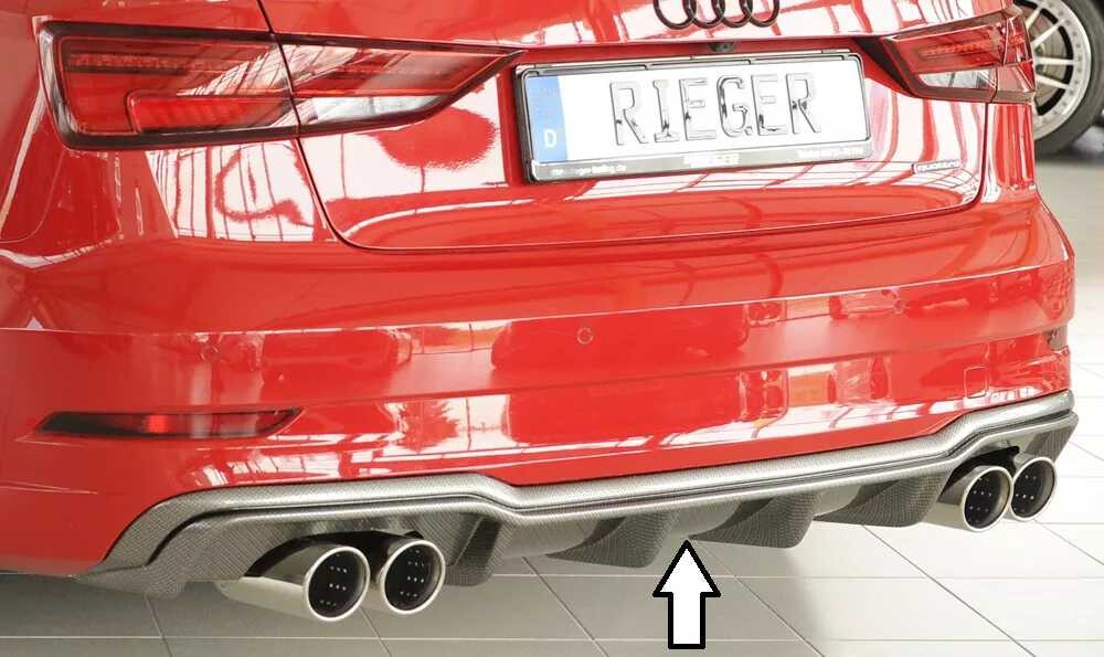 Rieger Tuning Rieger vložka zadního nárazníku pro Audi A3 8V 3-dvéř. (convertible 8V7), 5-dvéř. (sedan 8VS) po faceliftu, plast ABS s povrchovou úpravou Carbon-Look, pro sportovní koncovky na obou stranách 4x90 mm