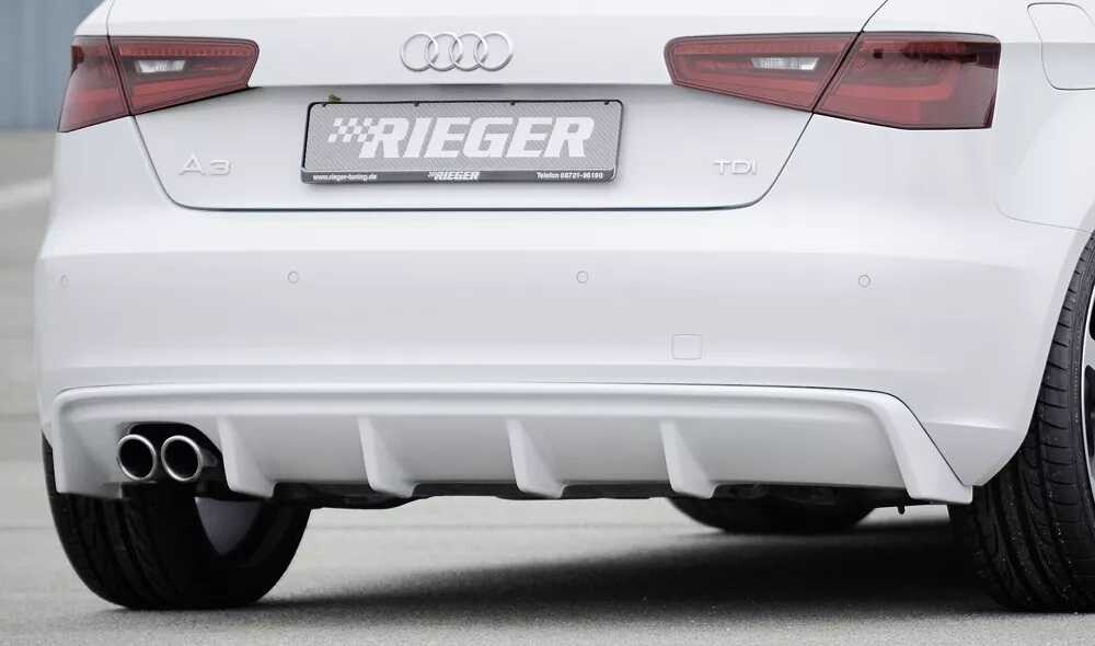 Rieger Tuning Rieger vložka zadního nárazníku pro Audi A3 8V 3-dvéř. (hatchback 8V1), 5-dvéř. (sportback 8VA) před faceliftem, plast ABS bez povrchové úpravy, mimo S-Line, pro dvojitou koncovku vlevo