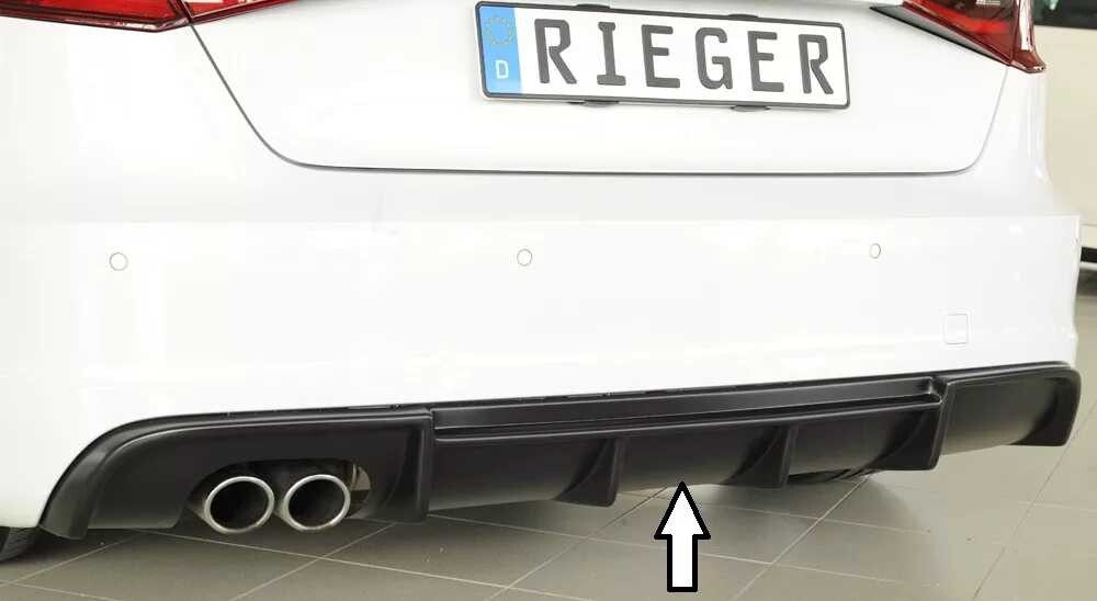 Rieger Tuning Rieger vložka zadního nárazníku pro Audi A3 8V 3-dvéř. (hatchback 8V1), 5-dvéř. (sportback 8VA) před faceliftem, plast ABS bez povrchové úpravy, S-Line, pro dvojitou koncovku vlevo