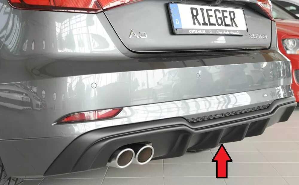 Rieger Tuning Rieger vložka zadního nárazníku pro Audi A3 8V 3-dvéř. (hatchback 8V1), 5-dvéř. (sportback 8VA) po faceliftu, plast ABS bez povrchové úpravy, pro dvojitou koncovku vlevo