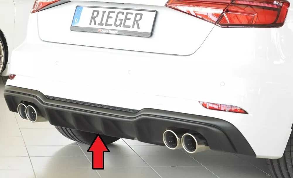 Rieger Tuning Rieger vložka zadního nárazníku pro Audi A3 8V 3-dvéř. (hatchback 8V1), 5-dvéř. (sportback 8VA) po faceliftu, plast ABS bez povrchové úpravy, pro dvojité koncovky na obou stranách 4x90 mm