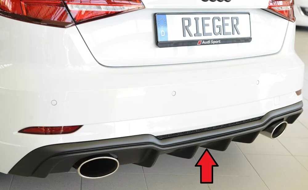 Rieger Tuning Rieger vložka zadního nárazníku pro Audi A3 S3 8V 3-dvéř. (hatchback 8V1), 5-dvéř. (sportback 8VA) po faceliftu, plast ABS bez povrchové úpravy, pro sportovní koncovky na obou stranách 152x95 mm