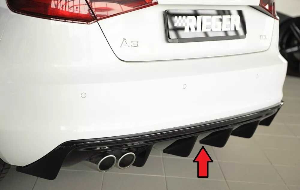 Rieger Tuning Rieger vložka zadního nárazníku (GBL56786) pro Audi A3 8V 3-dvéř. (hatchback 8V1), 5-dvéř. (sportback 8VA) před faceliftem, plast ABS lakovaný do černé lesklé barvy
