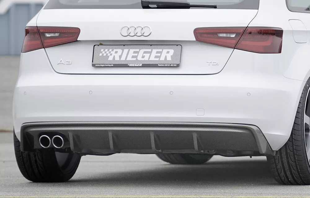 Rieger Tuning Rieger vložka zadního nárazníku pro Audi A3 8V 3-dvéř. (hatchback 8V1), 5-dvéř. (sportback 8VA) před faceliftem, plast ABS s povrchovou úpravou Carbon-Look, pro dvojitou koncovku vlevo