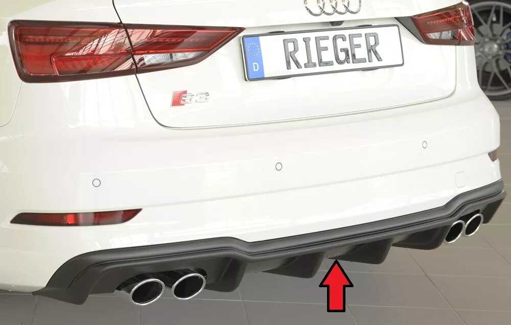 Rieger Tuning Rieger vložka zadního nárazníku pro Audi A3 S3 8V 3-dvéř. (convertible 8V7), 5-dvéř. (sedan 8VS) po faceliftu, plast ABS bez povrchové úpravy, pro orig. dvojité koncovky na obou stranách 4x90x72 mm