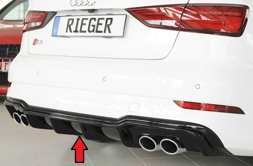 Rieger Tuning Rieger vložka zadního nárazníku pro Audi A3 S3 8V 3-dvéř. (convertible 8V7), 5-dvéř. (sedan 8VS) po faceliftu, plast ABS lakovaný do černé lesklé barvy, pro orig. dvojité koncovky na obou stranách 4x90x72 mm