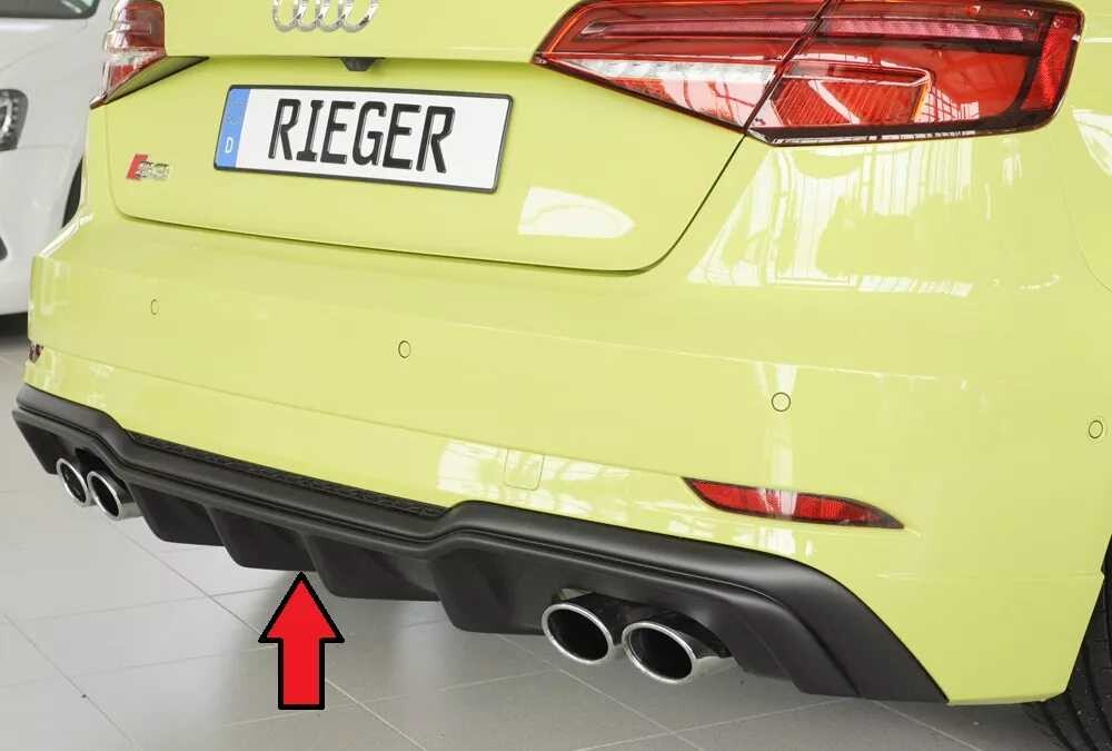Rieger Tuning Rieger vložka zadního nárazníku pro Audi A3 S3 8V 3-dvéř. (hatchback 8V1), 5-dvéř. (sportback 8VA) po faceliftu, plast ABS bez povrchové úpravy, pro orig. dvojité koncovky na obou stranách 4x90x72 mm