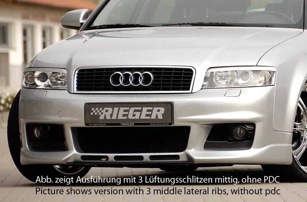 Rieger Tuning Rieger přední nárazník pro Audi A4 8E avant, sedan, plast ABS bez povrchové úpravy, bez žebrování, pro vozy s parkovacím asistentem (PDC) a ostřikovači světlometů