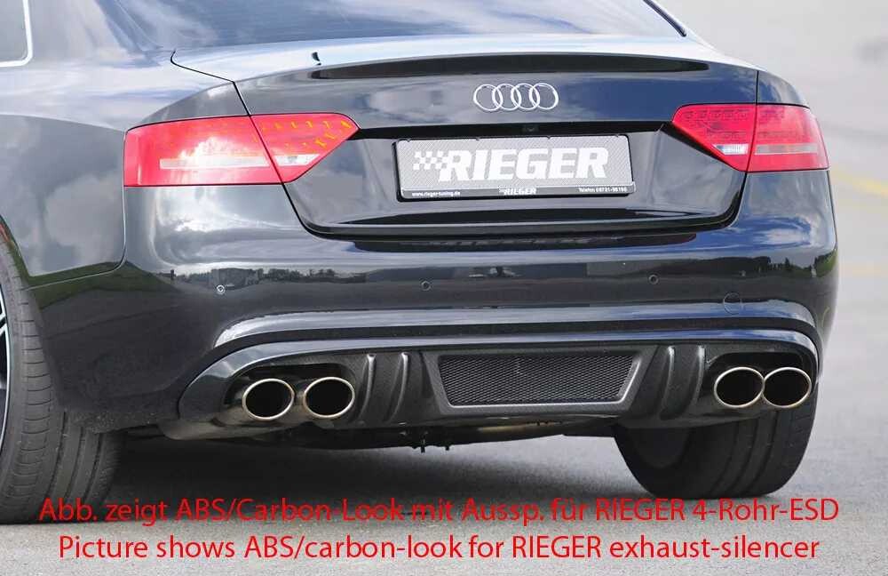 Rieger Tuning Rieger vložka zadního nárazníku pro Audi A5 B8, B81 kabriolet, kupé před faceliftem, plast ABS bez povrchové úpravy, S-Line, pro orig. dvojitou koncovku vlevo