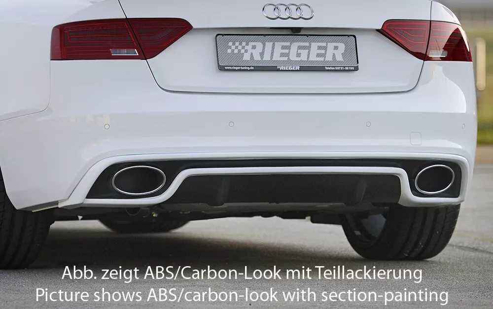 Rieger Tuning Rieger vložka zadního nárazníku pro Audi A5 S5 B8, B81 kabriolet, kupé po faceliftu, plast ABS bez povrchové úpravy, S-Line, pro oválné výfukové deflektory na obou stranách 185x120 mm