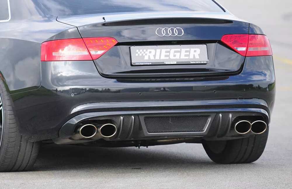 Rieger Tuning Rieger vložka zadního nárazníku pro Audi A5 S5 B8, B81 kabriolet, kupé před faceliftem, plast ABS s povrchovou úpravou Carbon-Look, S-Line, pro sportovní koncovky na obou stranách 4x115x85 mm