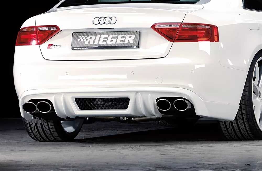 Rieger Tuning Rieger spoiler pod zadní nárazník pro Audi A5 S5 B8, B81 Sportback před faceliftem r.v. 06/07-07/11, plast ABS bez povrchové úpravy, S-Line, pro dvojité koncovky na obou stranách 4x115x85 mm