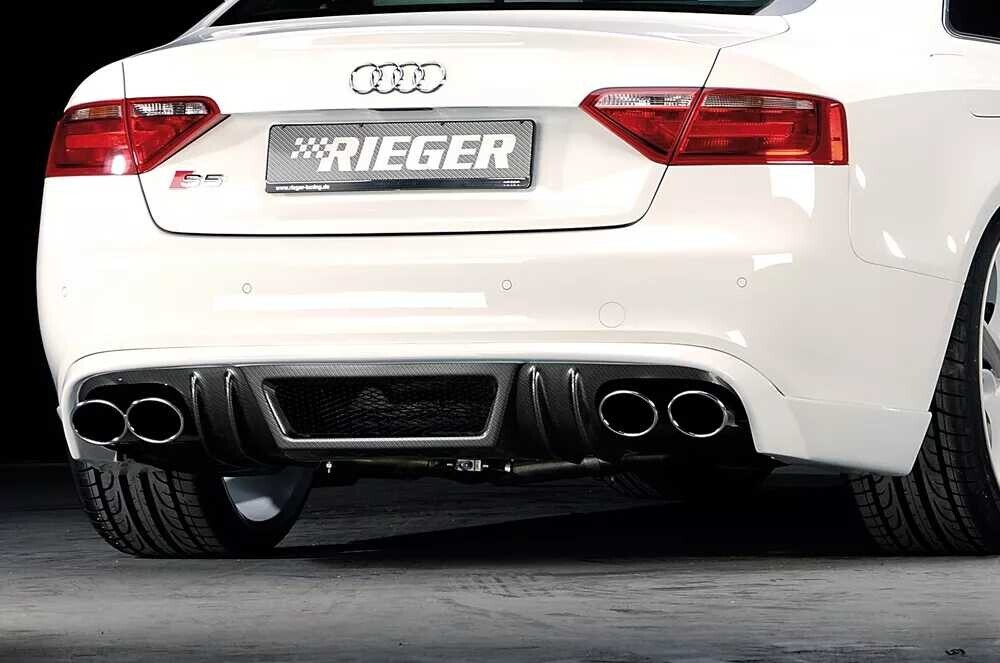 Rieger Tuning Rieger spoiler pod zadní nárazník pro Audi A5 S5 B8, B81 Sportback před faceliftem r.v. 06/07-07/11, plast ABS s povrchovou úpravou Carbon-Look, pro vozy s dvojitými koncovkami na obou stranách 4x115x85 mm