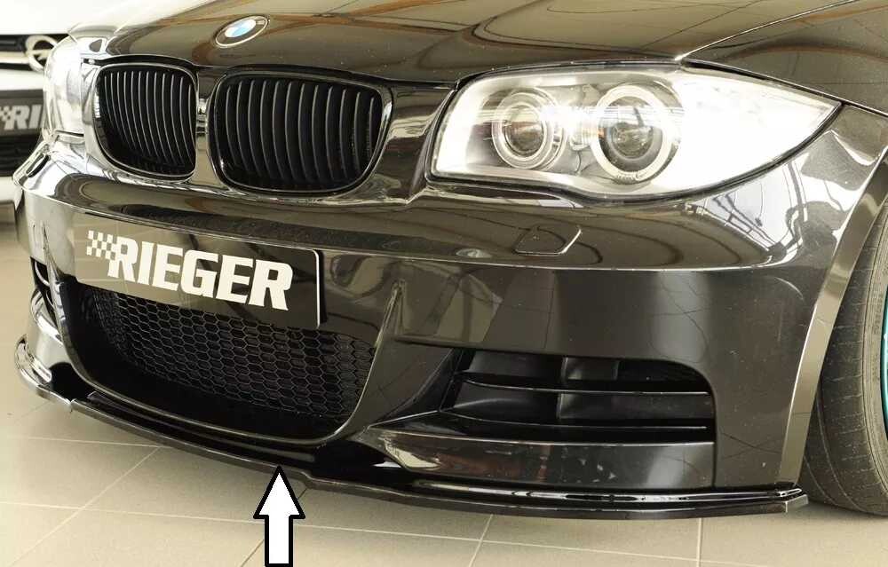 Rieger Tuning Rieger lipa pod přední nárazník pro BMW řada 1 E82, E88 kabriolet, kupé, 10/07-, plast ABS lakovaný do černé lesklé barvy