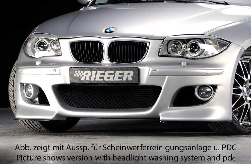 Rieger Tuning Rieger přední nárazník pro BMW řada 1 E87 4-dvéř. před faceliftem, plast ABS bez povrchové úpravy, pro vozy bez ostřikovačů světlometů a parkovacího asistenta (PDC)