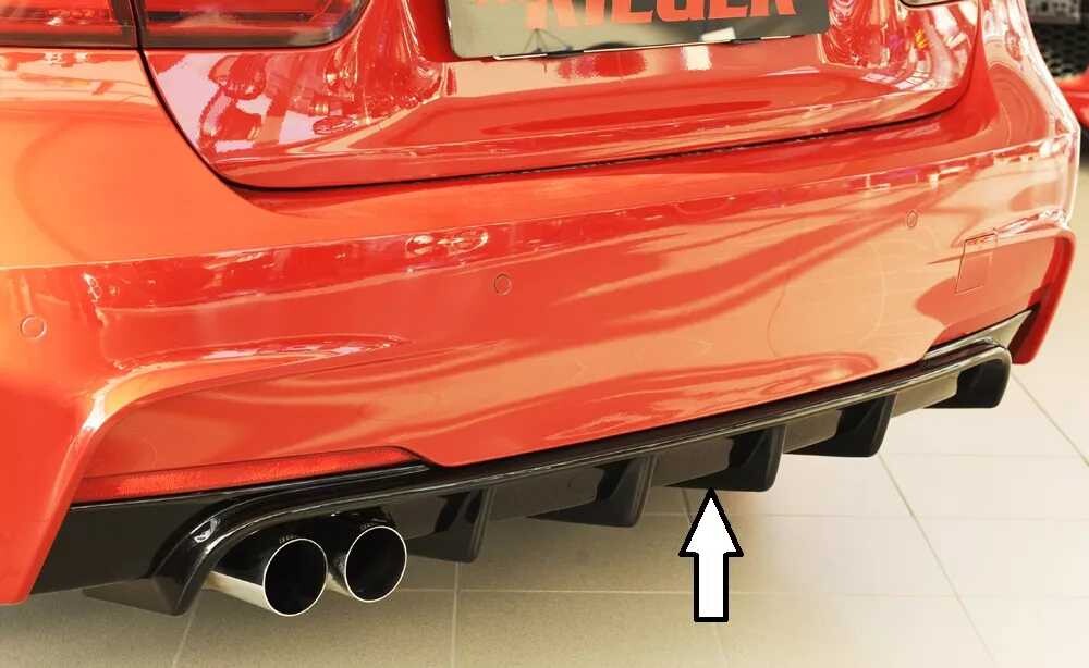 Rieger Tuning Rieger vložka zadního nárazníku pro BMW řada 3 F30, F31 sedan, touring vč. faceliftu, plast ABS lakovaný do černé lesklé barvy, pro orig. dvojitou koncovku vlevo