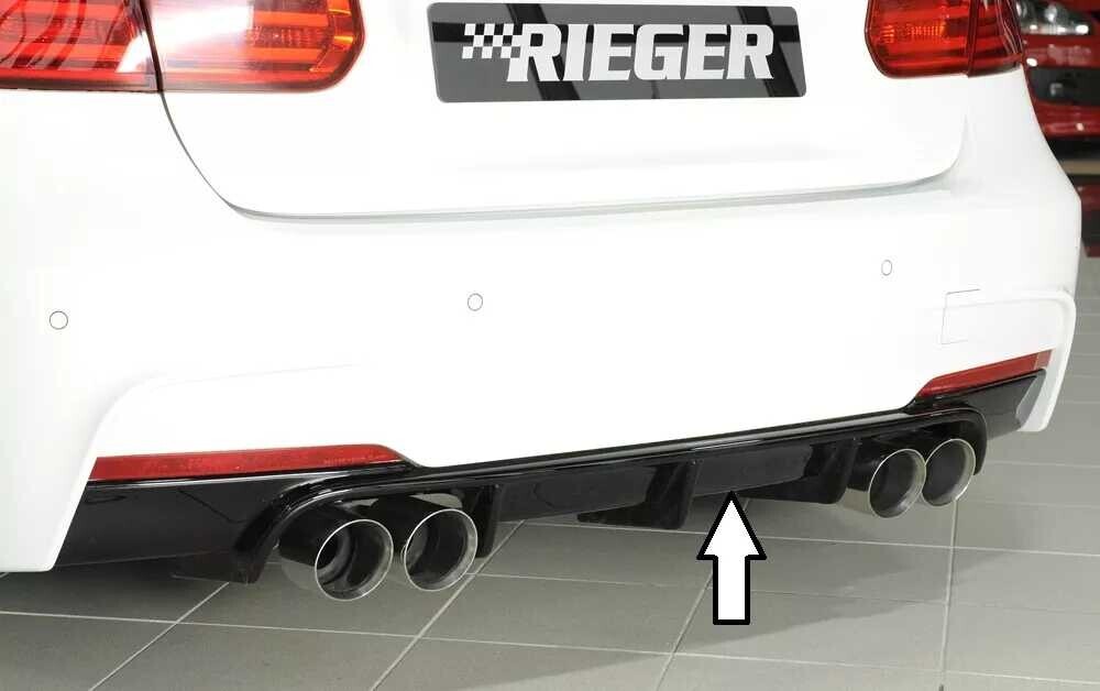 Rieger Tuning Rieger vložka zadního nárazníku pro BMW řada 3 F30, F31 sedan, touring vč. faceliftu, plast ABS lakovaný do černé lesklé barvy, pro dvojité koncovky na obou stranách 4x90 mm (335i/340i look)