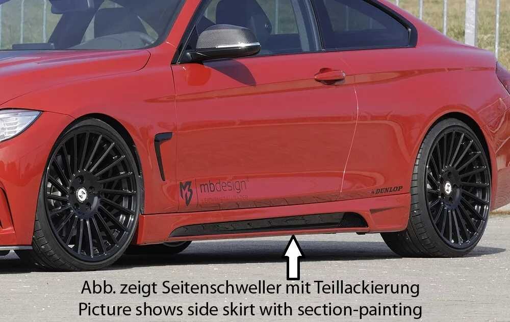 Rieger Tuning Rieger boční práh mont. strana levá pro BMW řada 4 F32, F33 coupe (3-dvéř.), kabriolet vč. faceliftu, r.v. 03/13-06/15, 07/15-, 11/12-06/15, plast ABS bez povrchové úpravy, s prolisem a výřezem