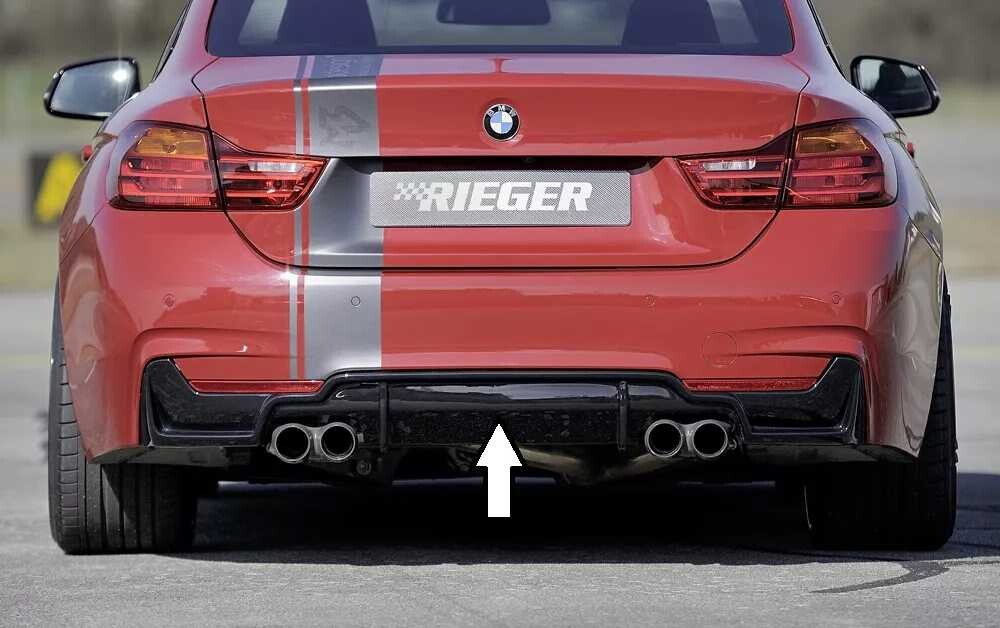 Rieger Tuning Rieger vložka zadního nárazníku pro BMW řada 4 F32, F33, F36 coupe (3-dvéř.), gran coupe (5-dvéř.), kabriolet vč. faceliftu, plast ABS lakovaný do černé lesklé barvy, pro dvojité koncovky na obou stranách 4x80 mm (435i/440i l