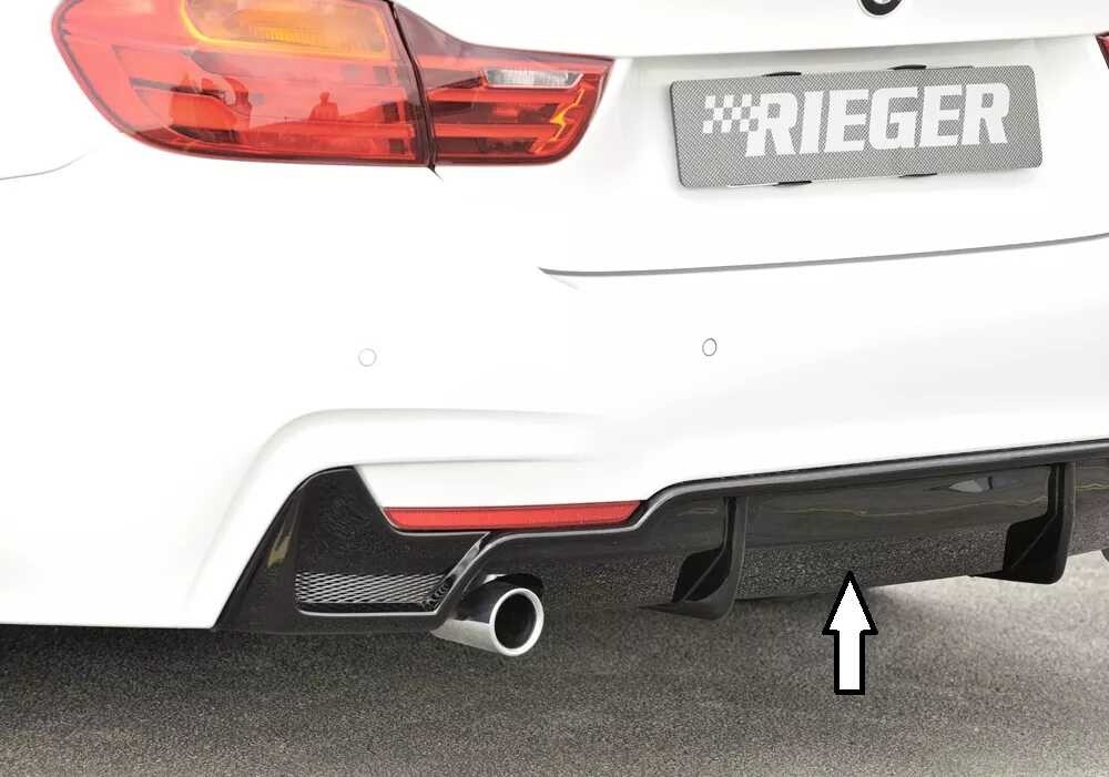 Rieger Tuning Rieger vložka zadního nárazníku pro BMW řada 4 F32, F33, F36 coupe (3-dvéř.), gran coupe (5-dvéř.), kabriolet vč. faceliftu, plast ABS lakovaný do černé lesklé barvy, pro orig. koncovku vlevo vč. mřížky