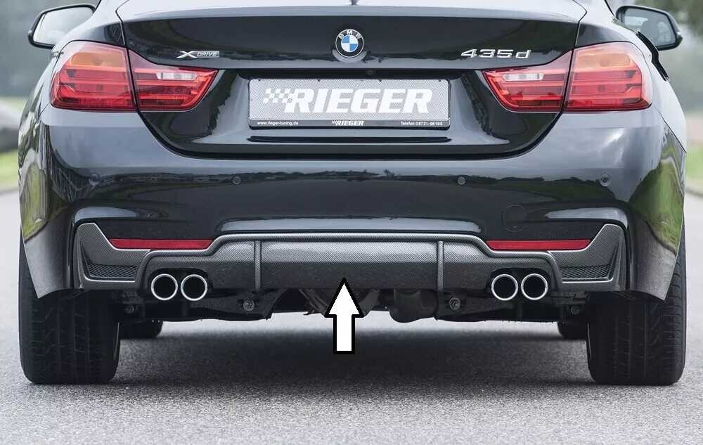 Rieger Tuning Rieger vložka zadního nárazníku pro BMW řada 4 F32, F33, F36 coupe (3-dvéř.), gran coupe (5-dvéř.), kabriolet vč. faceliftu, plast ABS s povrchovou úpravou Carbon-Look, pro dvojité koncovky na obou stranách 4x76 mm vč. mřížk