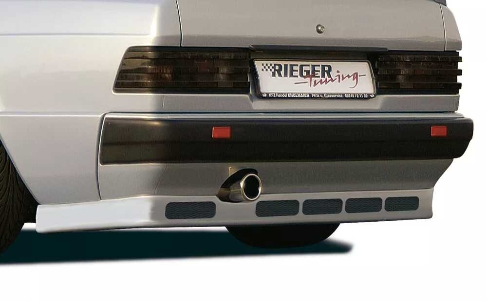 Rieger Tuning Rieger spoiler pod zadní nárazník pro Mercedes 190 W201 sedan, plast ABS bez povrchové úpravy, s alu mřížkou, s kulatým výřezem pro koncovku
