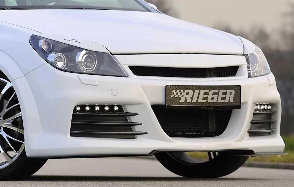 Rieger Tuning Rieger přední nárazník pro Opel Astra H vč. GTC, Twin-Top 3-dvéř., 5-dvéř., caravan, hatchback, kabriolet, plast ABS bez povrchové úpravy, s malým výřezem pro ostřikovače předních světlometů, s výřezem na světla pro de