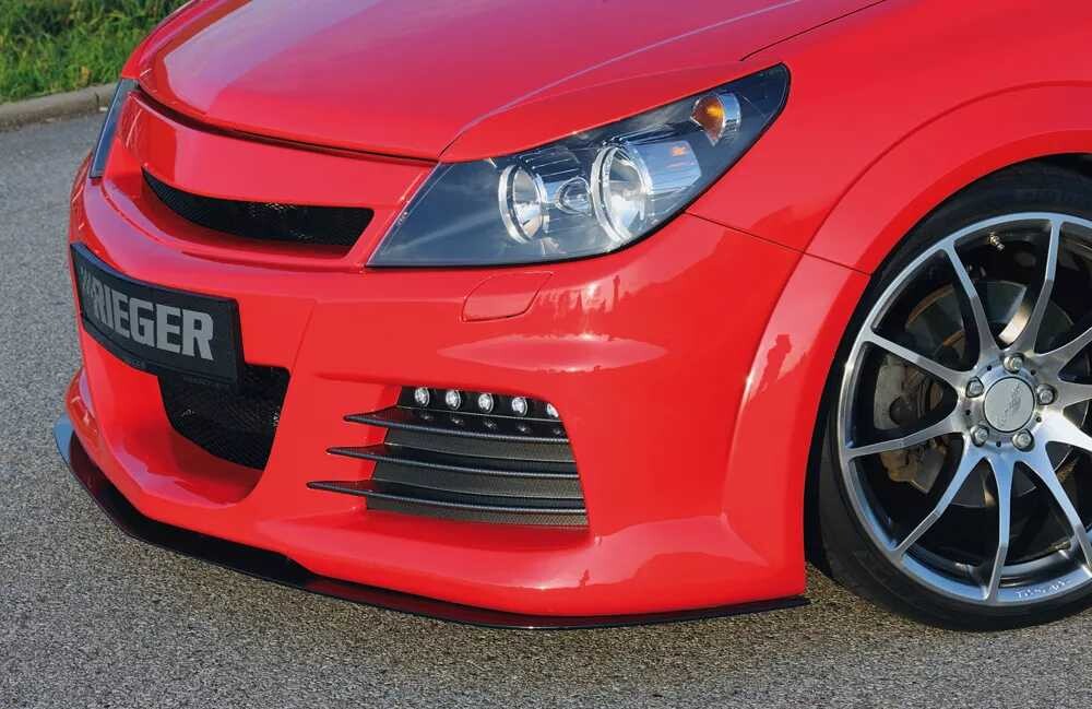 Rieger Tuning Rieger přední nárazník pro Opel Astra H vč. GTC, Twin-Top 3-dvéř., 5-dvéř., caravan, hatchback, kabriolet, plast ABS bez povrchové úpravy, s velkým výřezem pro ostřikovače předních světlometů, s výřezem na světla pro d