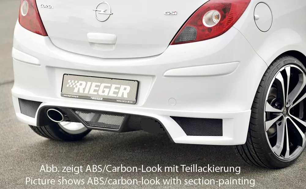 Rieger Tuning Rieger spoiler pod zadní nárazník pro Opel Corsa D 3-dvéř., 5-dvéř. vč. faceliftu r.v. 01/11-, 07/06-12/10, plast ABS bez povrchové úpravy, pro koncovku vlevo