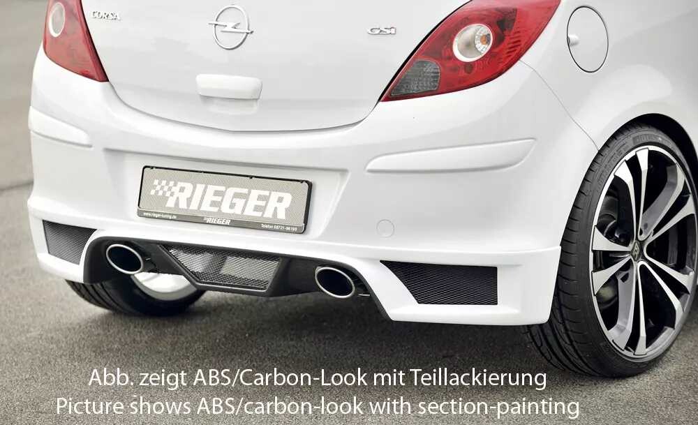 Rieger Tuning Rieger spoiler pod zadní nárazník pro Opel Corsa D 3-dvéř., 5-dvéř. vč. faceliftu r.v. 01/11-, 07/06-12/10, plast ABS bez povrchové úpravy, pro koncovky na obou stranách