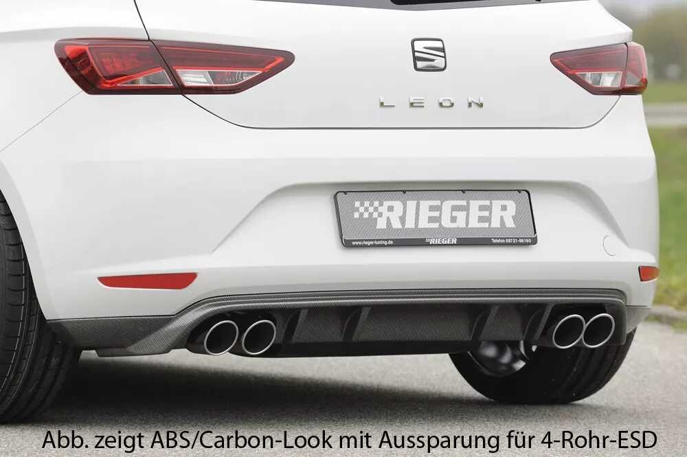 Rieger Tuning Rieger spoiler pod zadní nárazník pro Seat Leon 5F 3-dvéř. (sc), 5-dvéř. před faceliftem r.v. 10/12-12/16, plast ABS lakovaný do černé lesklé barvy, pro dvojitou koncovku vlevo