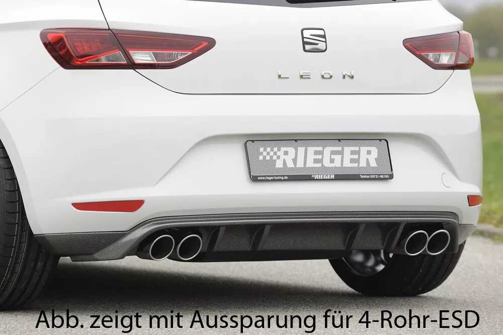 Rieger Tuning Rieger spoiler pod zadní nárazník pro Seat Leon 5F 3-dvéř. (sc), 5-dvéř. před faceliftem r.v. 10/12-12/16, plast ABS s povrchovou úpravou Carbon-Look, pro dvojitou koncovku vlevo
