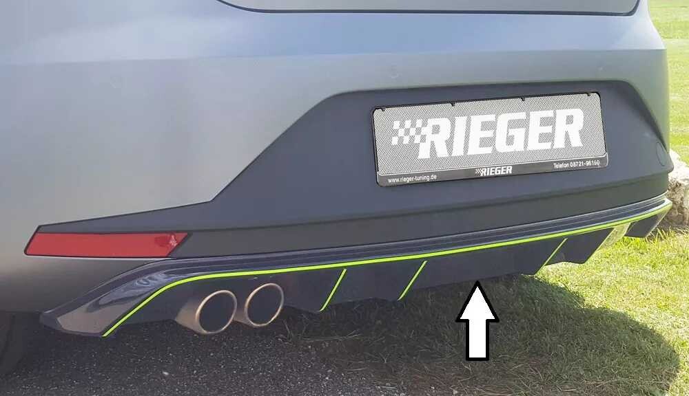 Rieger Tuning Rieger vložka zadního nárazníku pro Seat Leon FR 5F 3-dvéř. (sc), 5-dvéř. před faceliftem, plast ABS lakovaný do černé lesklé barvy, pro dvojitou koncovku vlevo
