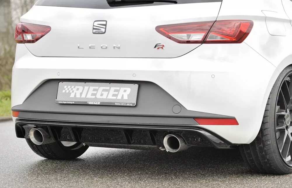 Rieger Tuning Rieger vložka zadního nárazníku pro Seat Leon FR 5F 3-dvéř. (sc), 5-dvéř. před faceliftem, plast ABS lakovaný do černé lesklé barvy, pro sportovní koncovky na obou stranách 100 mm