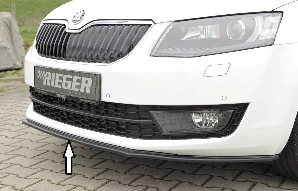 Rieger Tuning Rieger lipa pod přední nárazník pro Škoda Octavia 5E combi, sedan před faceliftem, 02/13-01/17, plast ABS lakovaný do černé lesklé barvy, ABS plast: bez povrchové úpravy