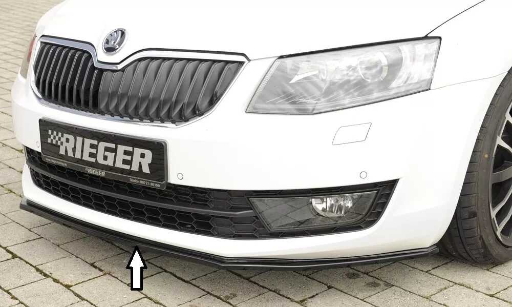 Rieger Tuning Rieger lipa pod přední nárazník pro Škoda Octavia 5E combi, sedan před faceliftem, 02/13-01/17, plast ABS lakovaný do černé lesklé barvy, ABS plast: lakovaný do černé lesklé barvy