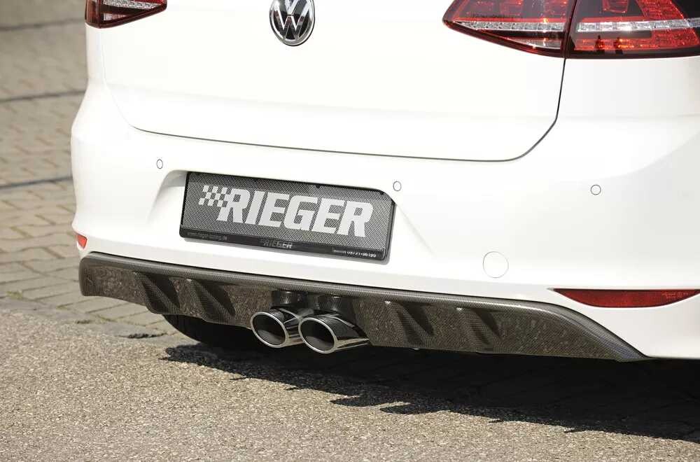 Rieger Tuning Rieger vložka zadního nárazníku pro Volkswagen Golf 7 3-dvéř., 5-dvéř., plast ABS s povrchovou úpravou Carbon-Look, R-Line, pro koncový tlumič Remus s dvojitou koncovkou uprostřed 2x93x74 mm
